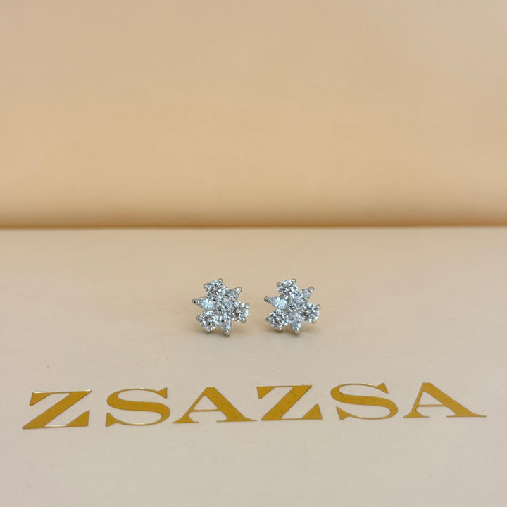 Flower zircone silver earrings and bracelet