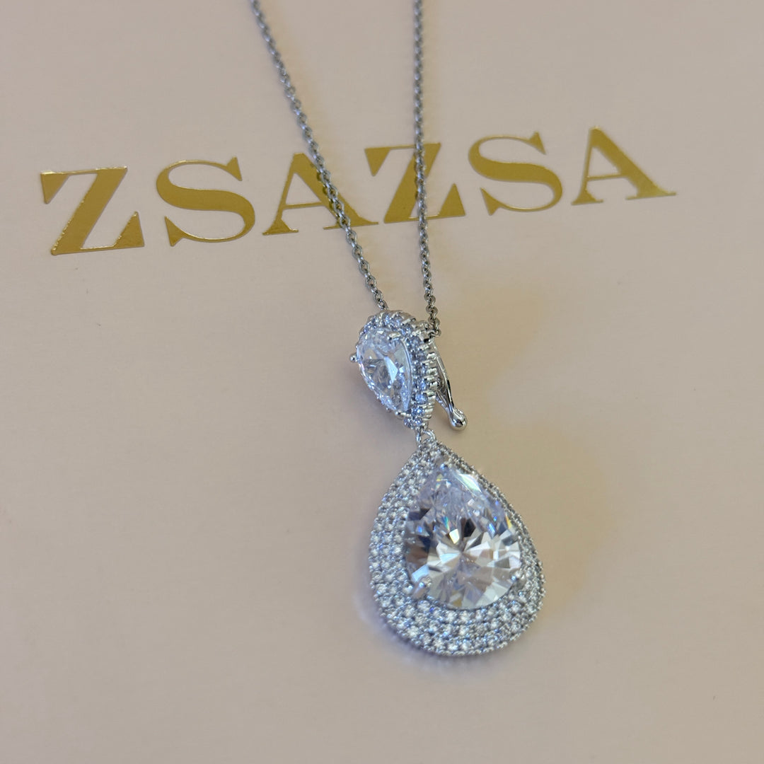 Double teardrop zircone silver pendant