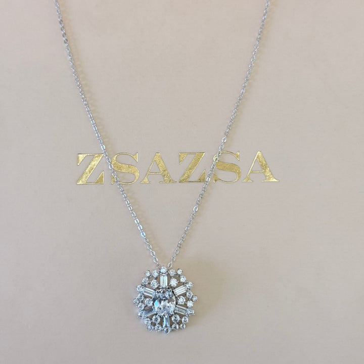 Oval and mixed shapes zircone silver pendant