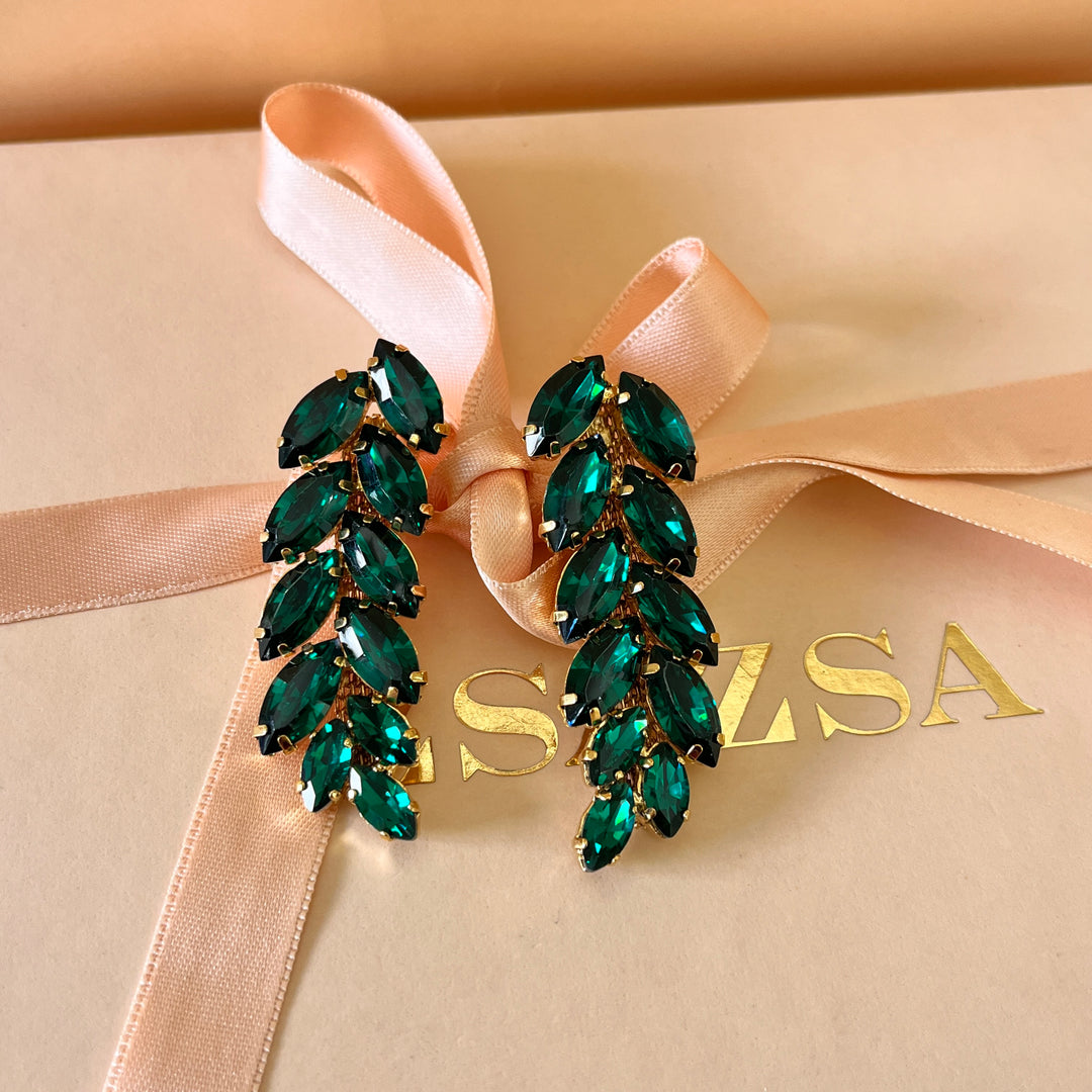 Dark green marquise preciosa crystals earrings