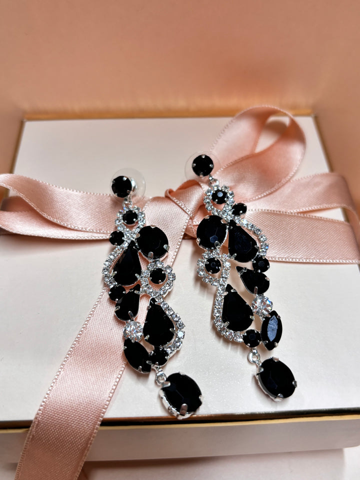 Elegant black silver earrings