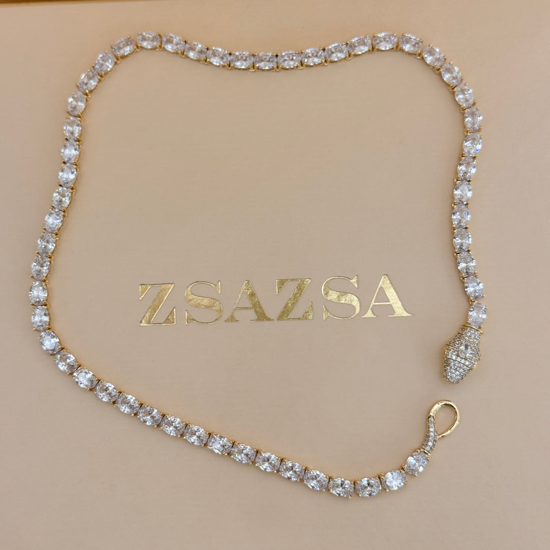 Zircone snake gold plated necklace & bracelet