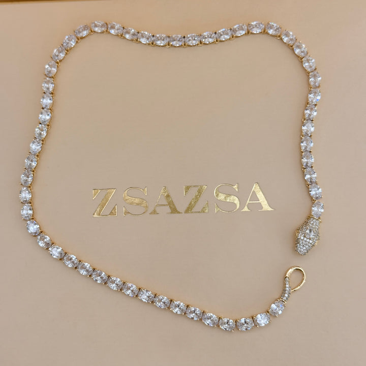 Zircone snake gold plated necklace & bracelet