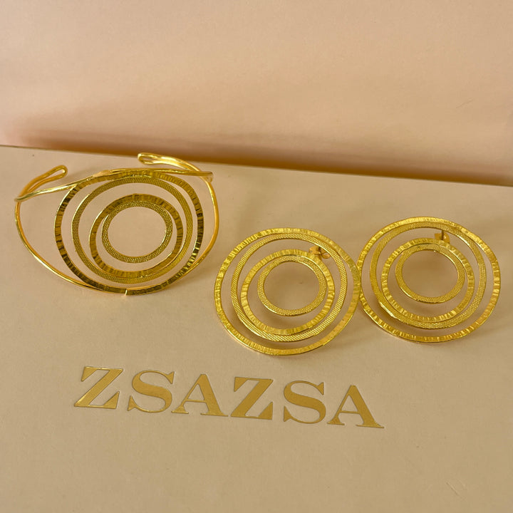 Round & spiral gold handmade earrings & bangle