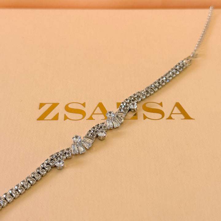 Baguette and round zircone silver bracelet