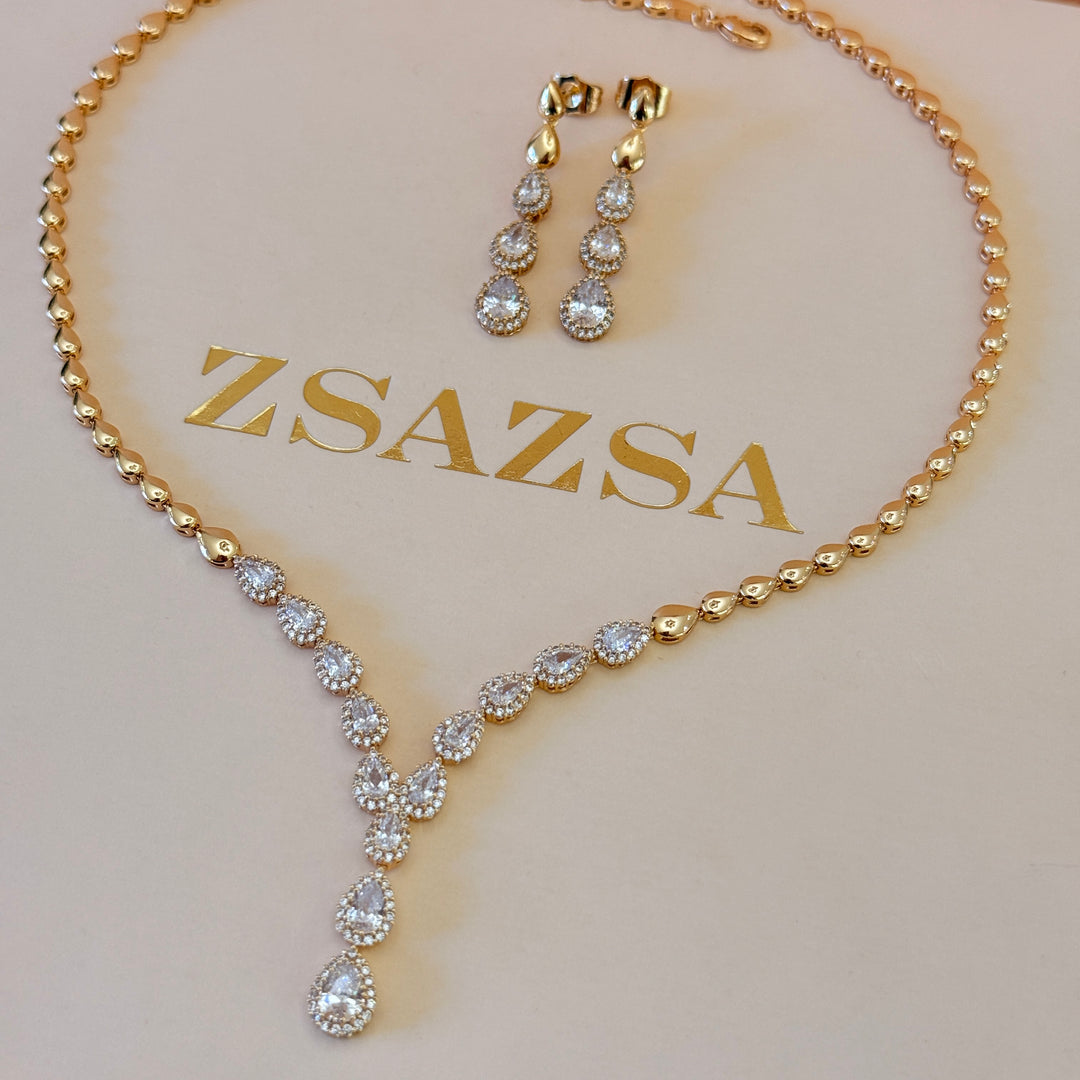 Teardrop zircone gold plated set
