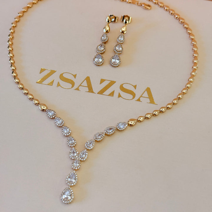 Teardrop zircone gold plated set
