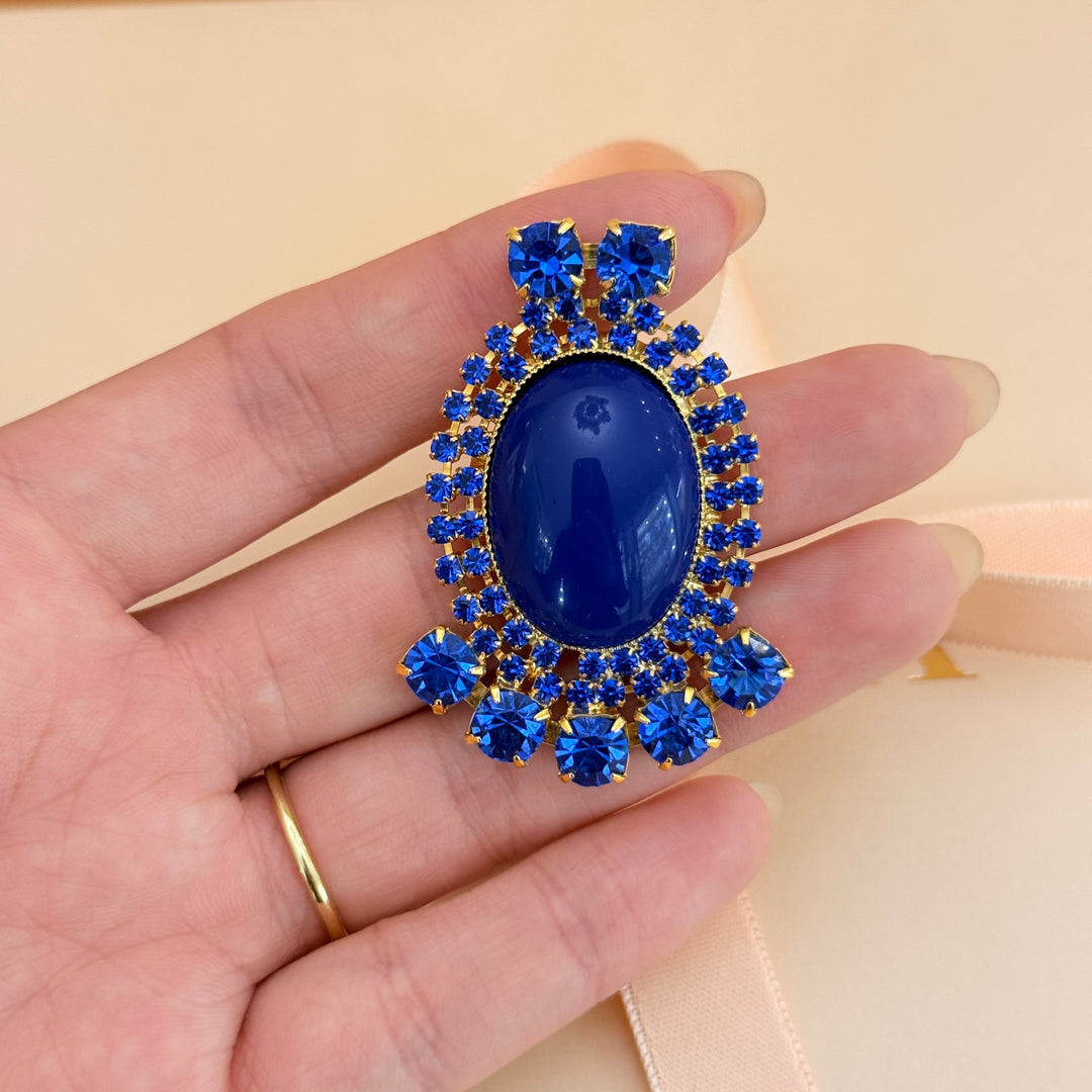 Royal blue preciosa crystals gold plated brooch