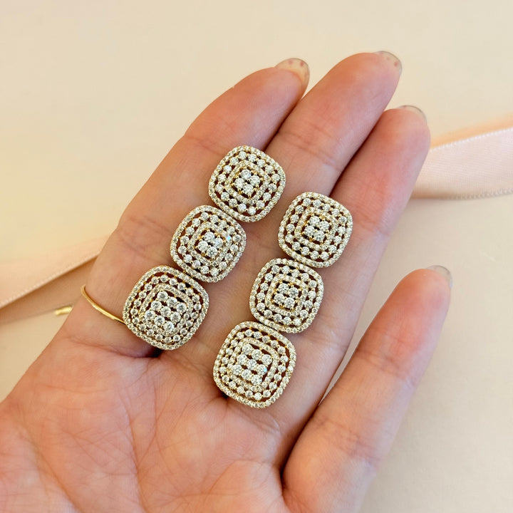 Squares zircone gold plated earrings