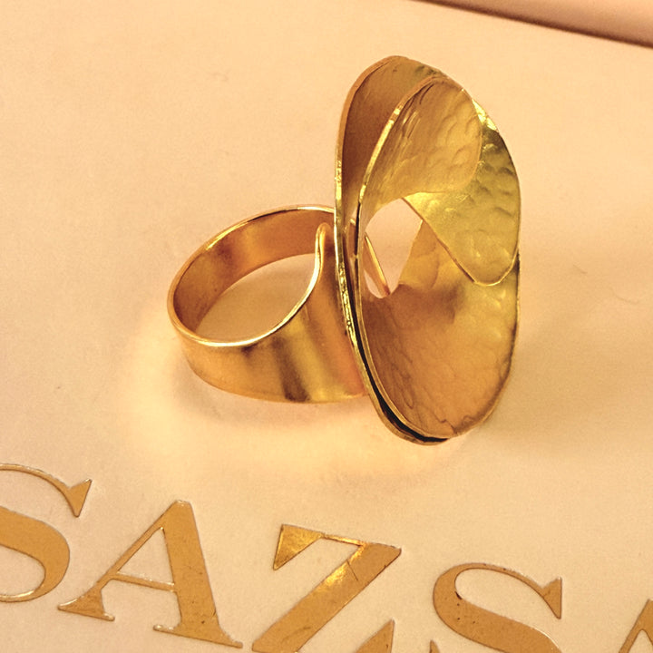 Handmade Twisted Circle Gold Earrings and Ring Set | Gold Plated | ZsaZsa