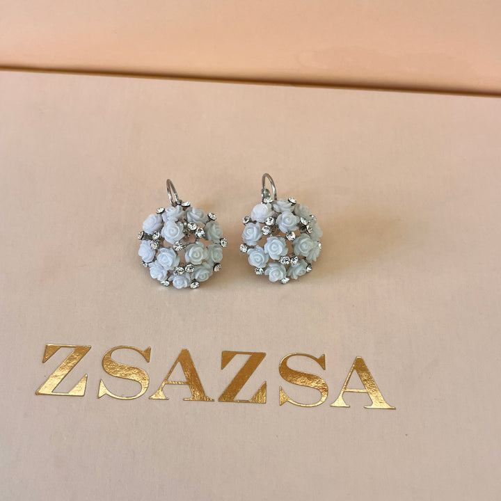 Swarovski crystals and roses white gold plated earrings and ring