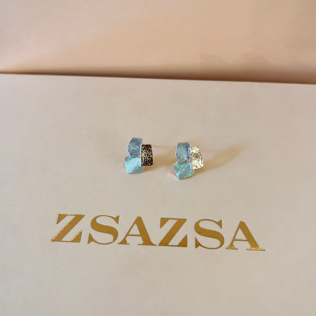 Enamel light blue and light turquoise studs earrings