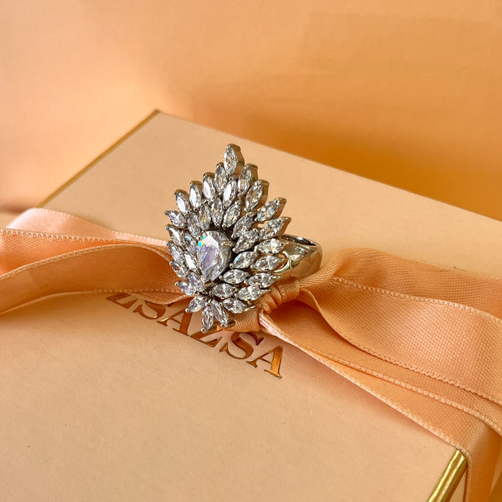 Zircone marquise white gold plated statement ring