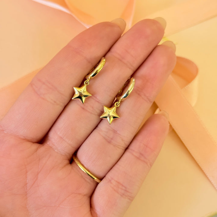 Dainty star sterling silver gold plated hoops