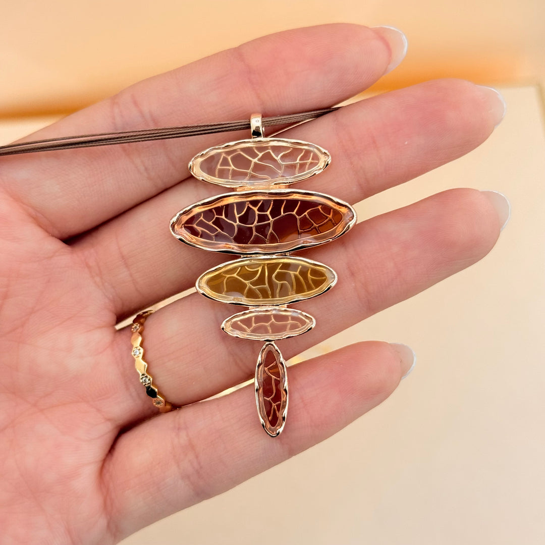 Brown and champagne texture enamel rose gold plated set