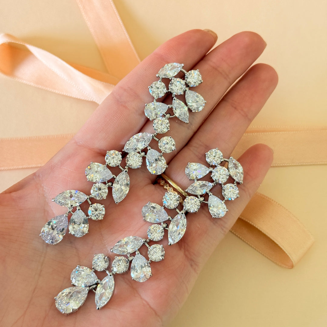 Chunky mixed shapes zircone silver earrings