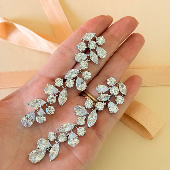 Chunky mixed shapes zircone silver earrings