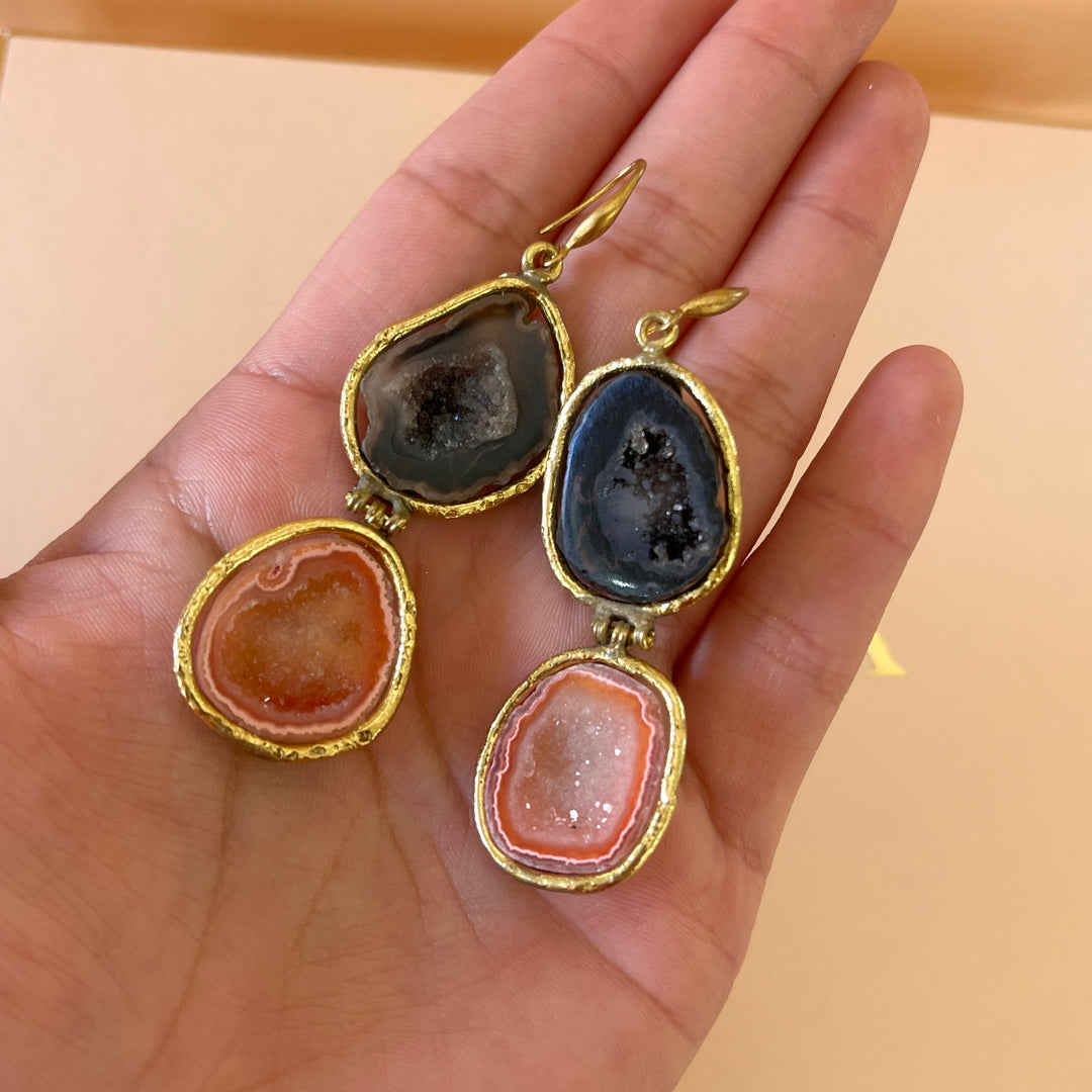 Pink & black geodes handmade set