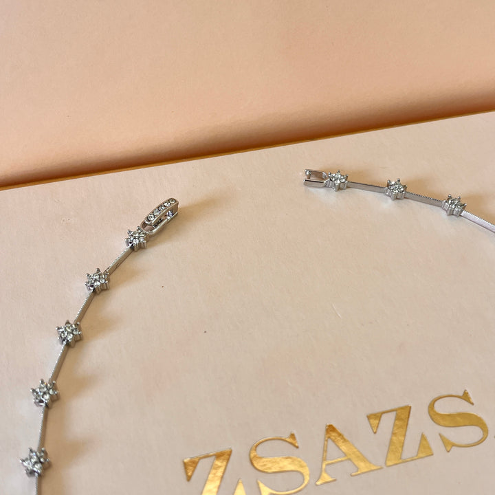 Swarovski crystal flowers white gold plated necklace