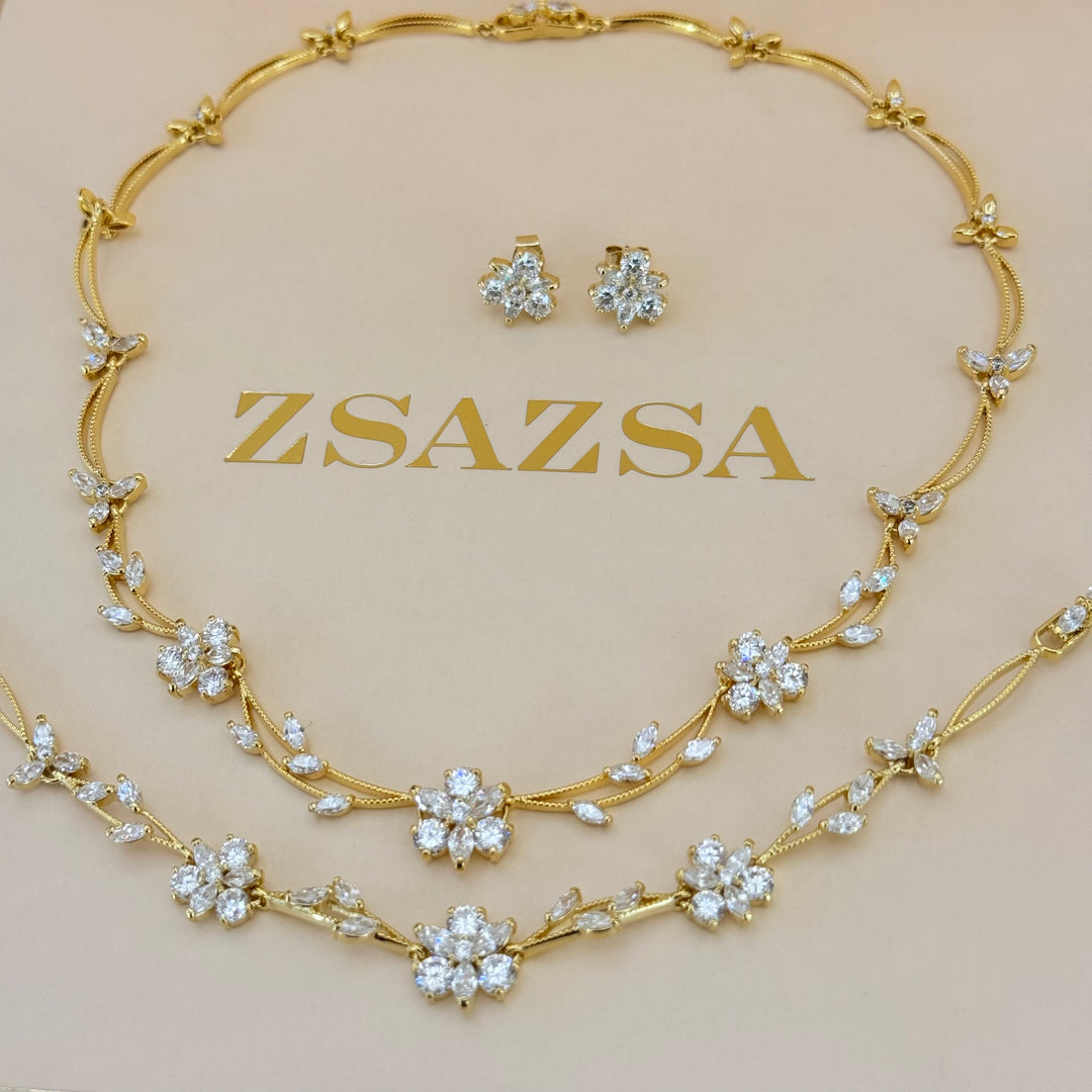 Flower zircone gold plated set