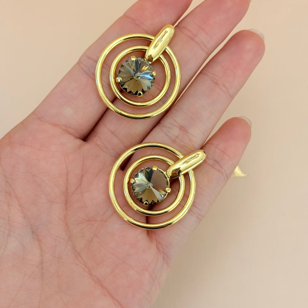 Statement bronze Swarovski crystals earrings and ring