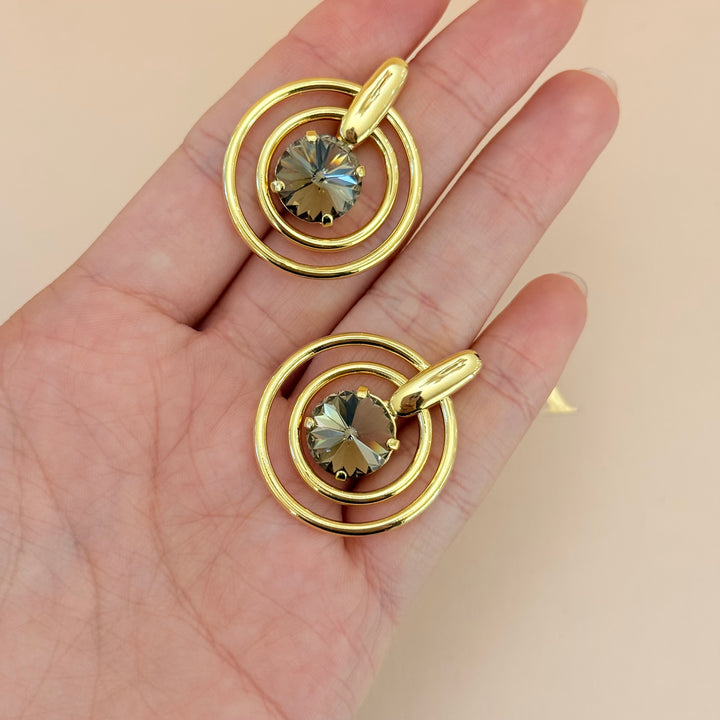 Statement bronze Swarovski crystals earrings and ring