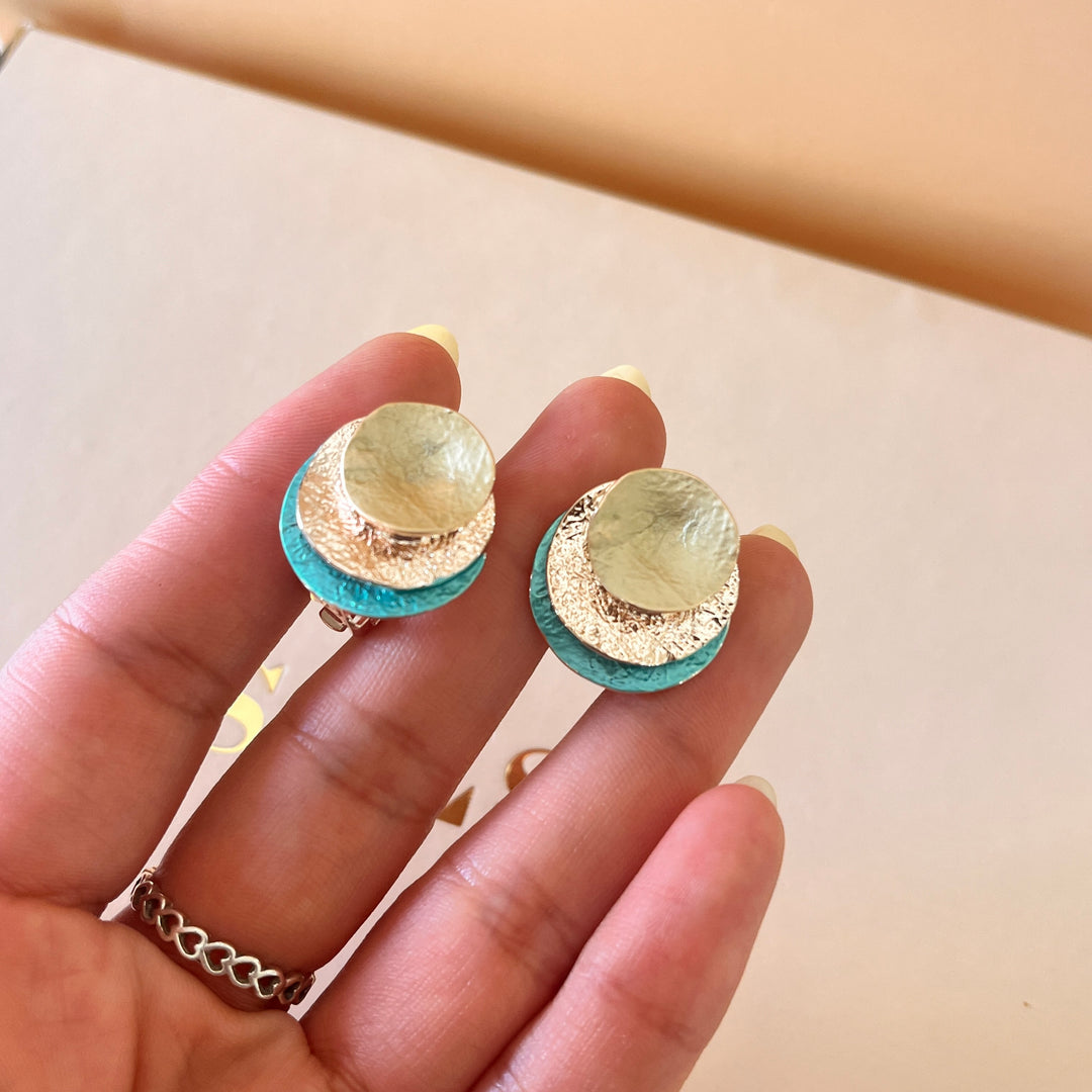 Enamel turquoise and lime green rose gold plated clip on earrings