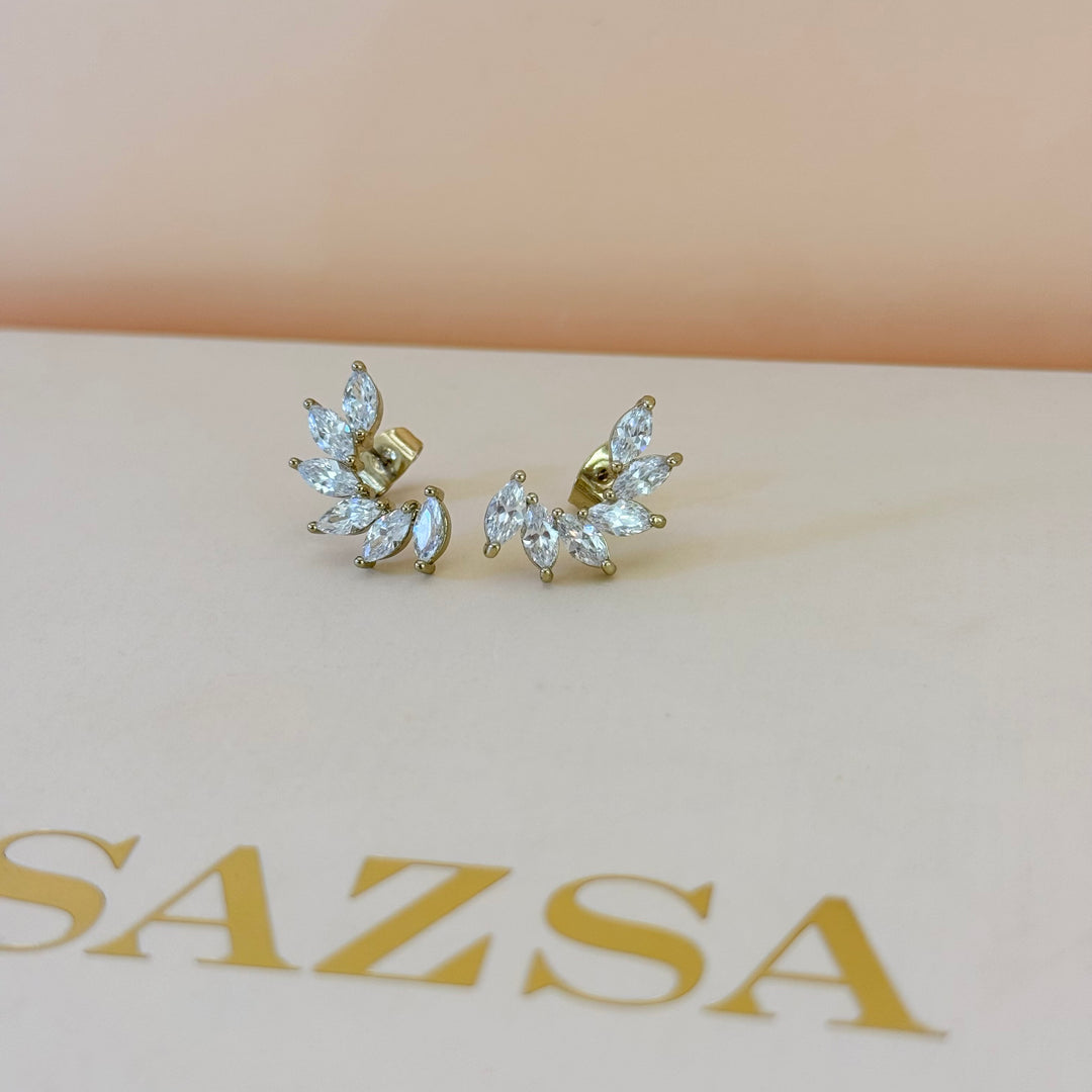 Marquise and rosette zircone gold plated set