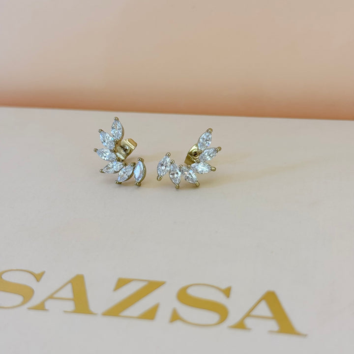 Marquise and rosette zircone gold plated set