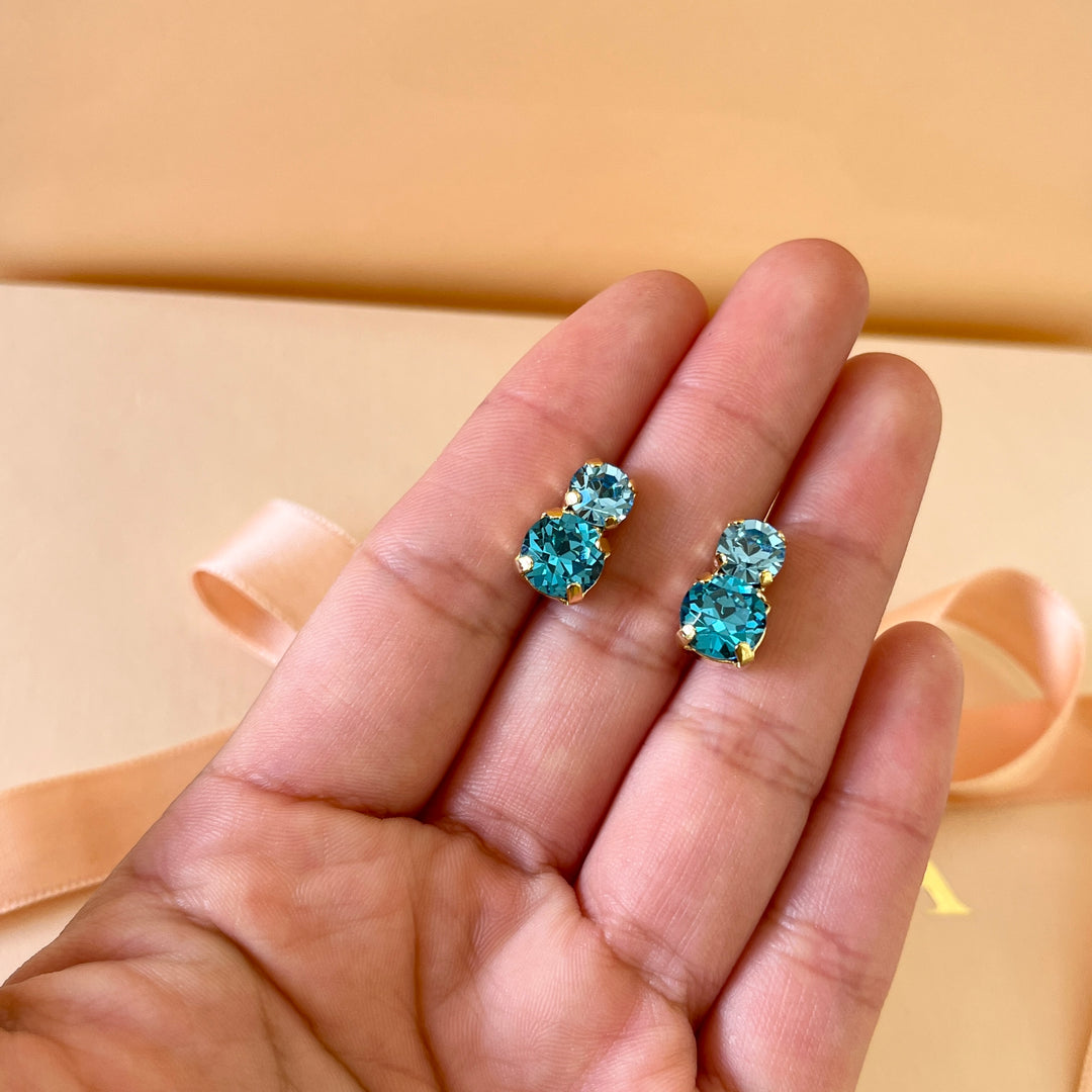 Turquoise double Swarovski crystals studs