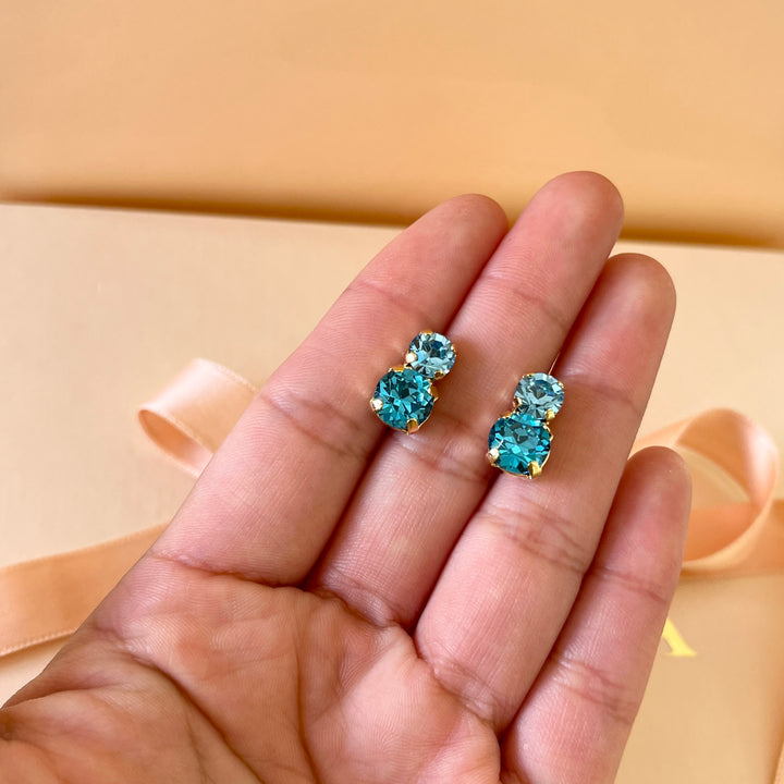 Turquoise double Swarovski crystals studs