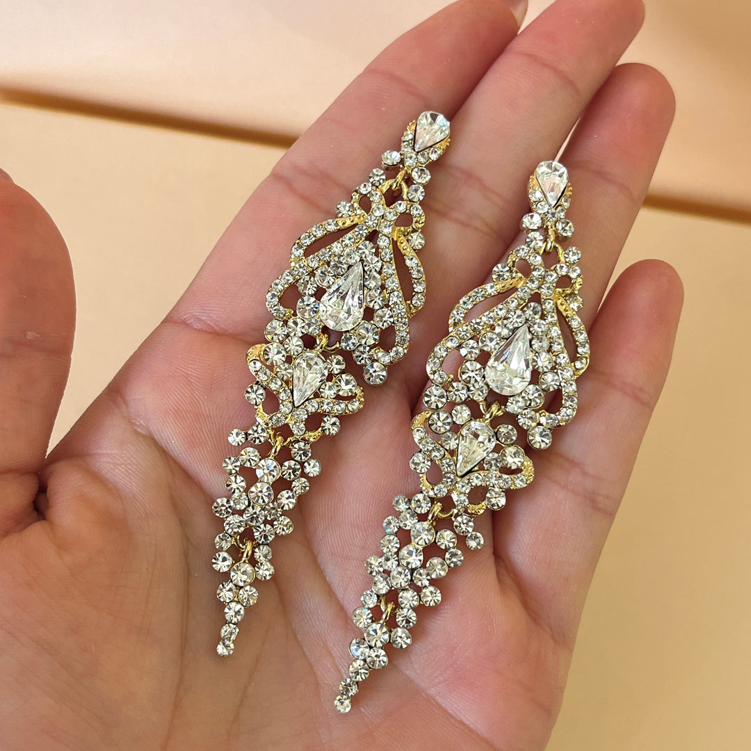 Swarovski crystals teardrop gold plated long earrings