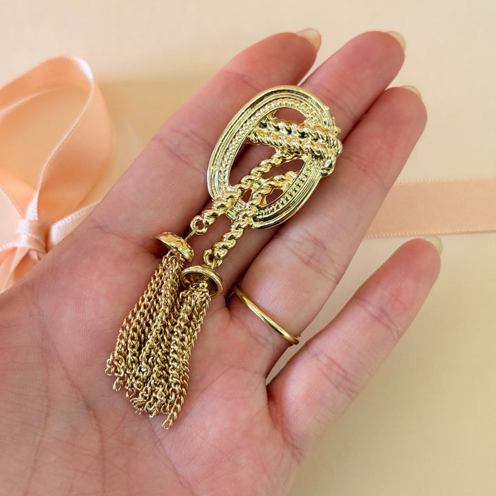 Vintage Style Gold Rope & Tassel Brooch