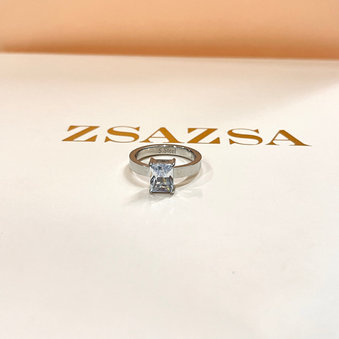 Zircone rectangular stainless steel ring