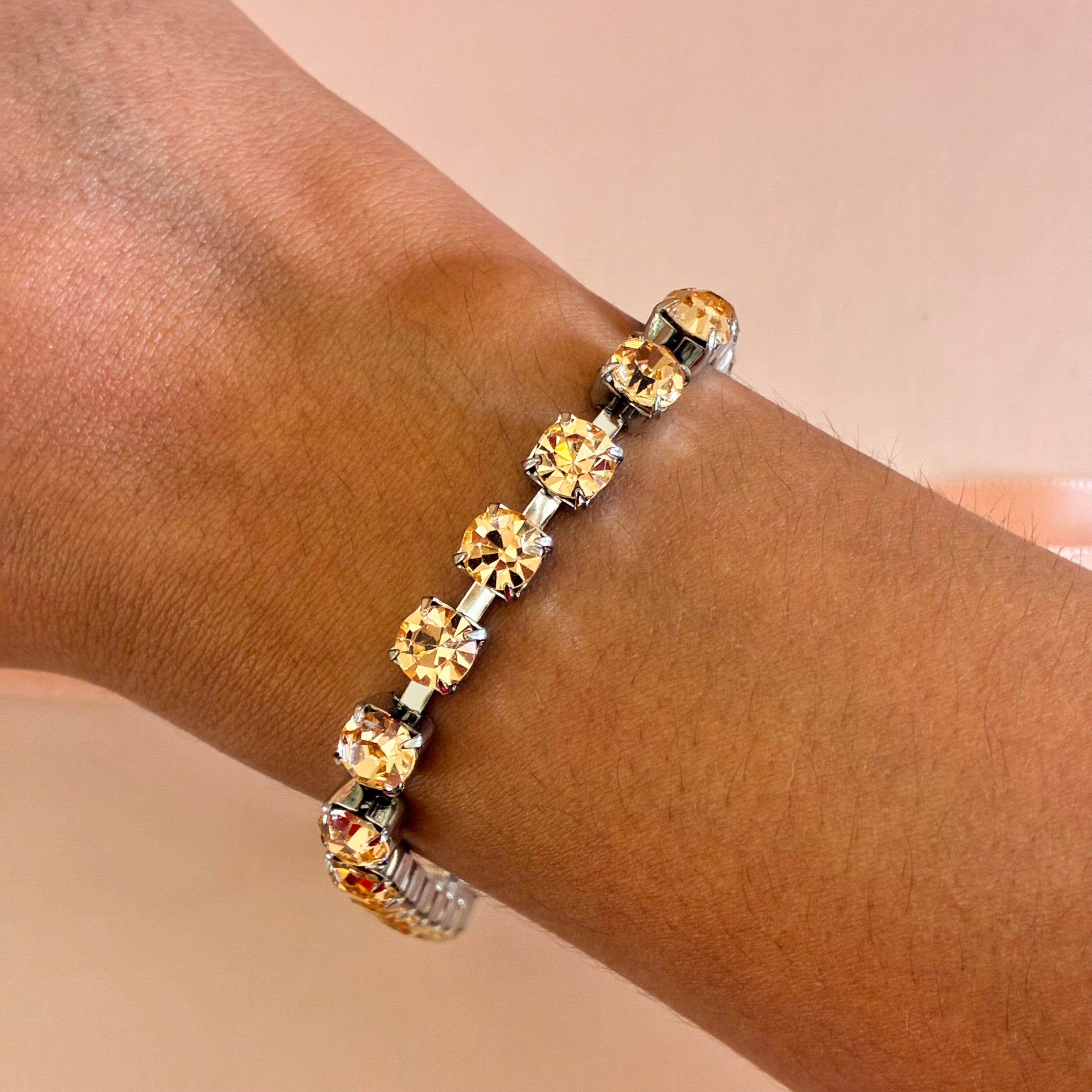 Peach Swarovski crystals silver bracelet