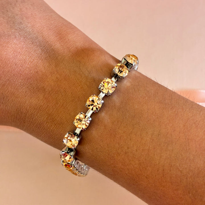 Peach Swarovski crystals silver bracelet