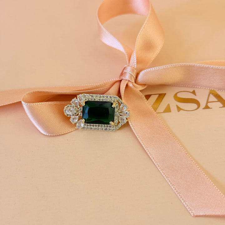 Dainty Rectangular green zircone brooch