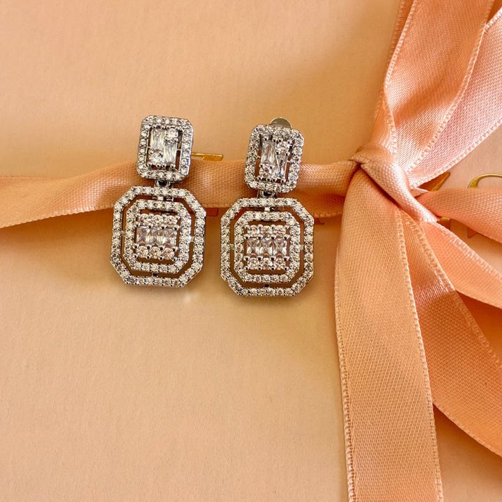 Double square zircone silver clip on