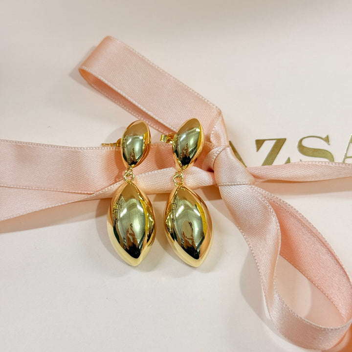 Marquise shaped sterling silver gold plated earrings