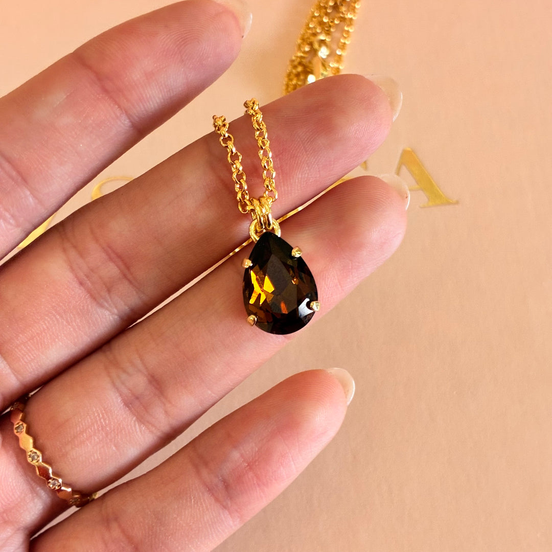 Bronze teardrop Swarovski crystals pendant