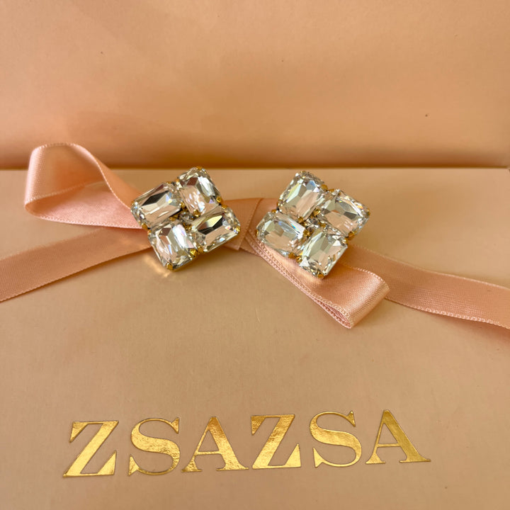 Square preciosa crystals gold plated studs