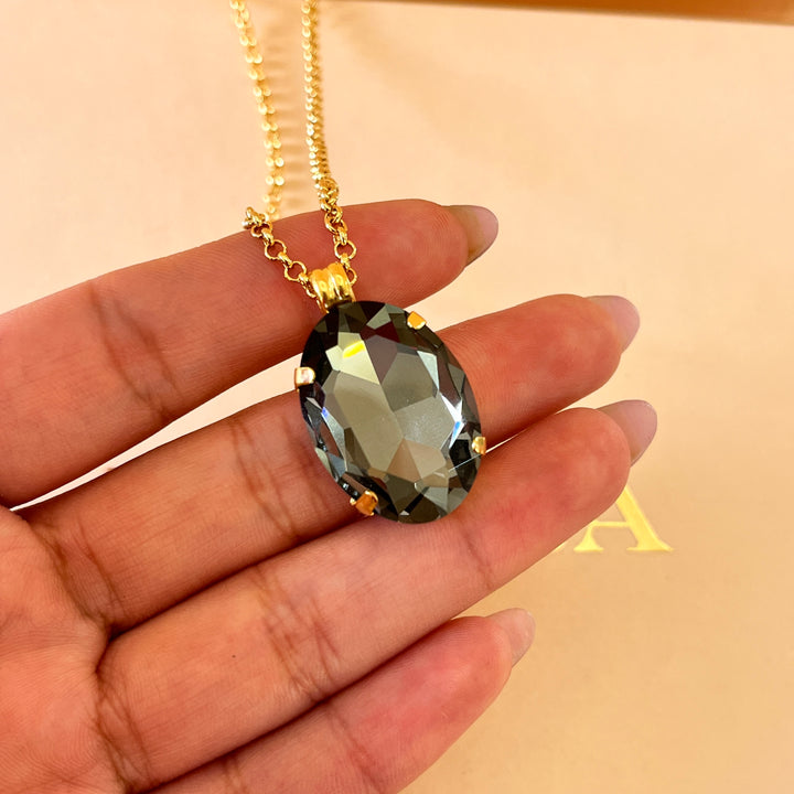 Grey oval preciosa crystal pendant