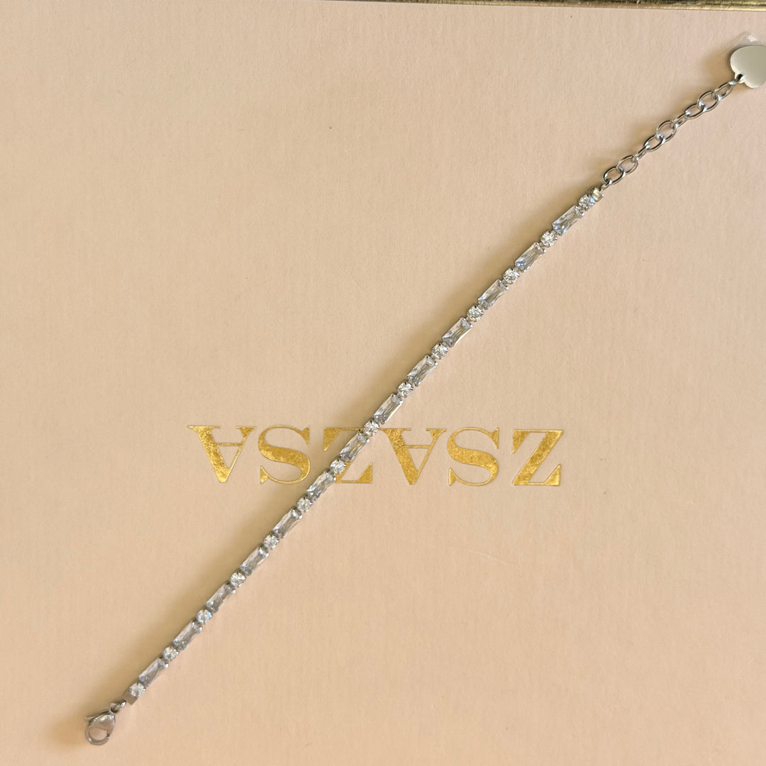 Rectangular and round zircone stainless steel bracelet