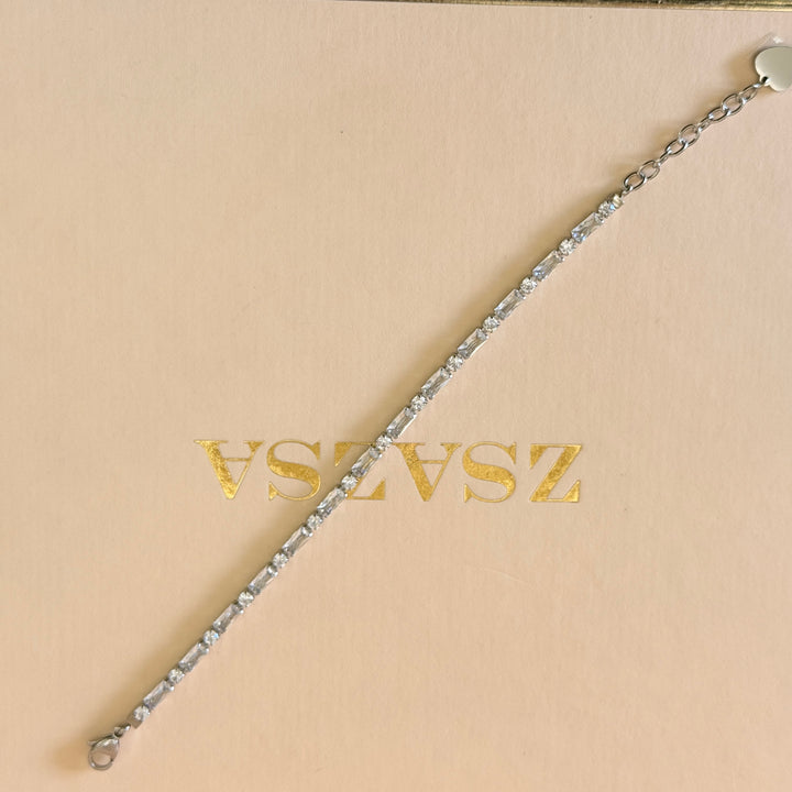 Rectangular and round zircone stainless steel bracelet