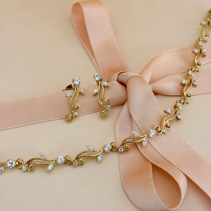 Marquise zircone gold plated earrings and bracelet