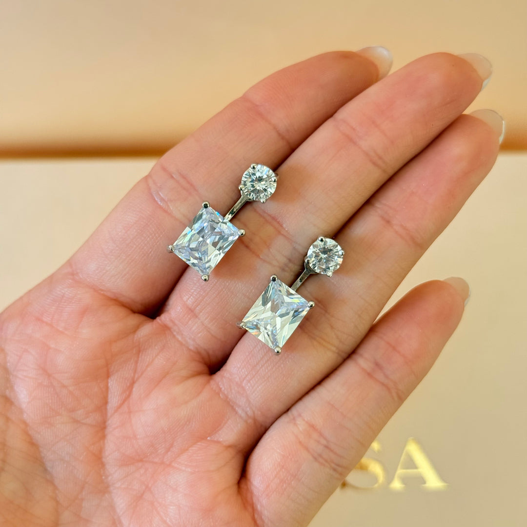 2 in 1 zircone silver earrings