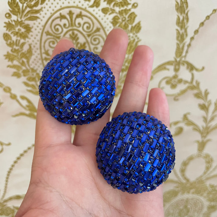 huge Round Stone Cluster Dome Clip on Earrings