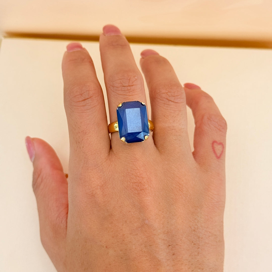 Rectangular royal blue Swarovski crystals gold plated set
