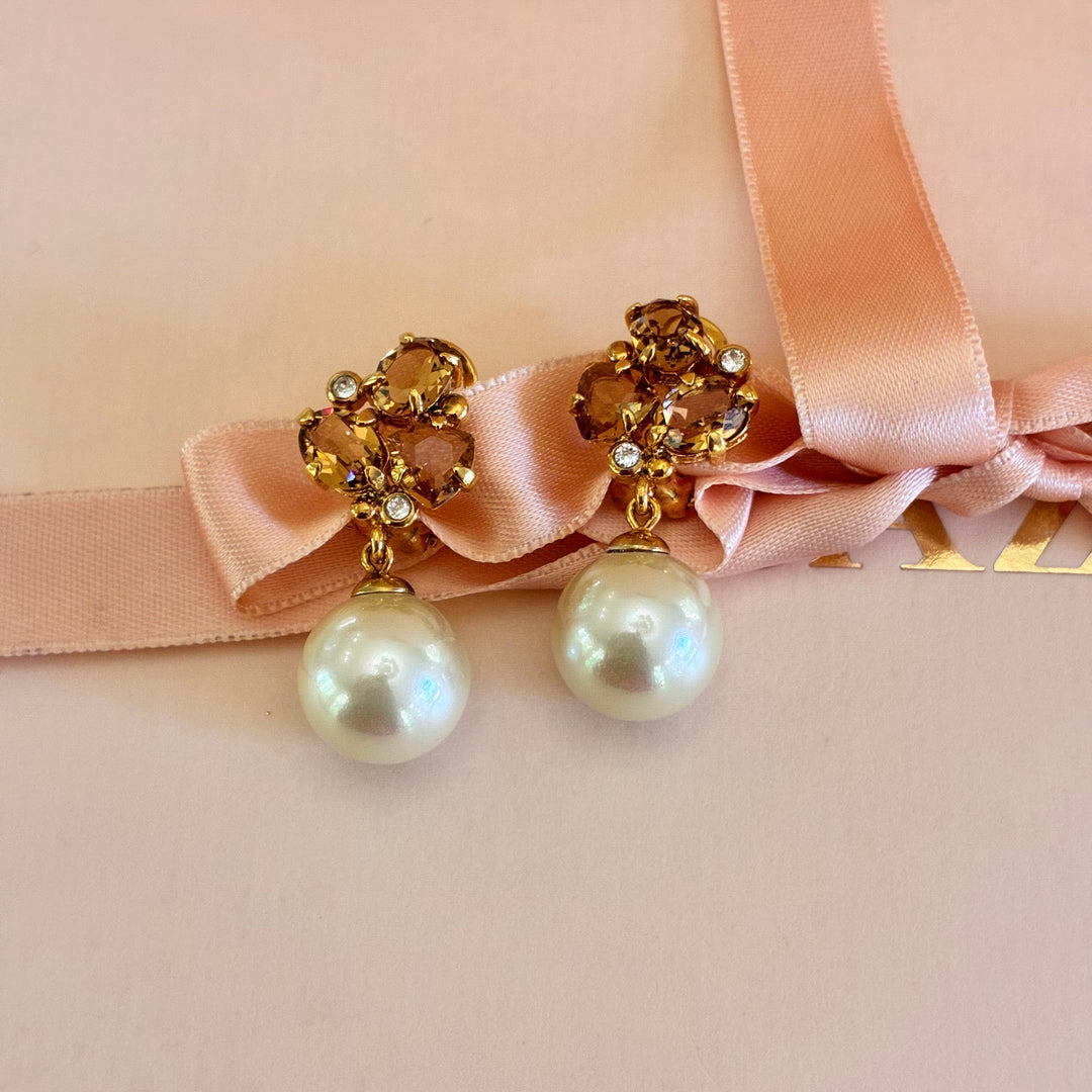 Mallorca pearl and bronze Swarovski crystals earrings