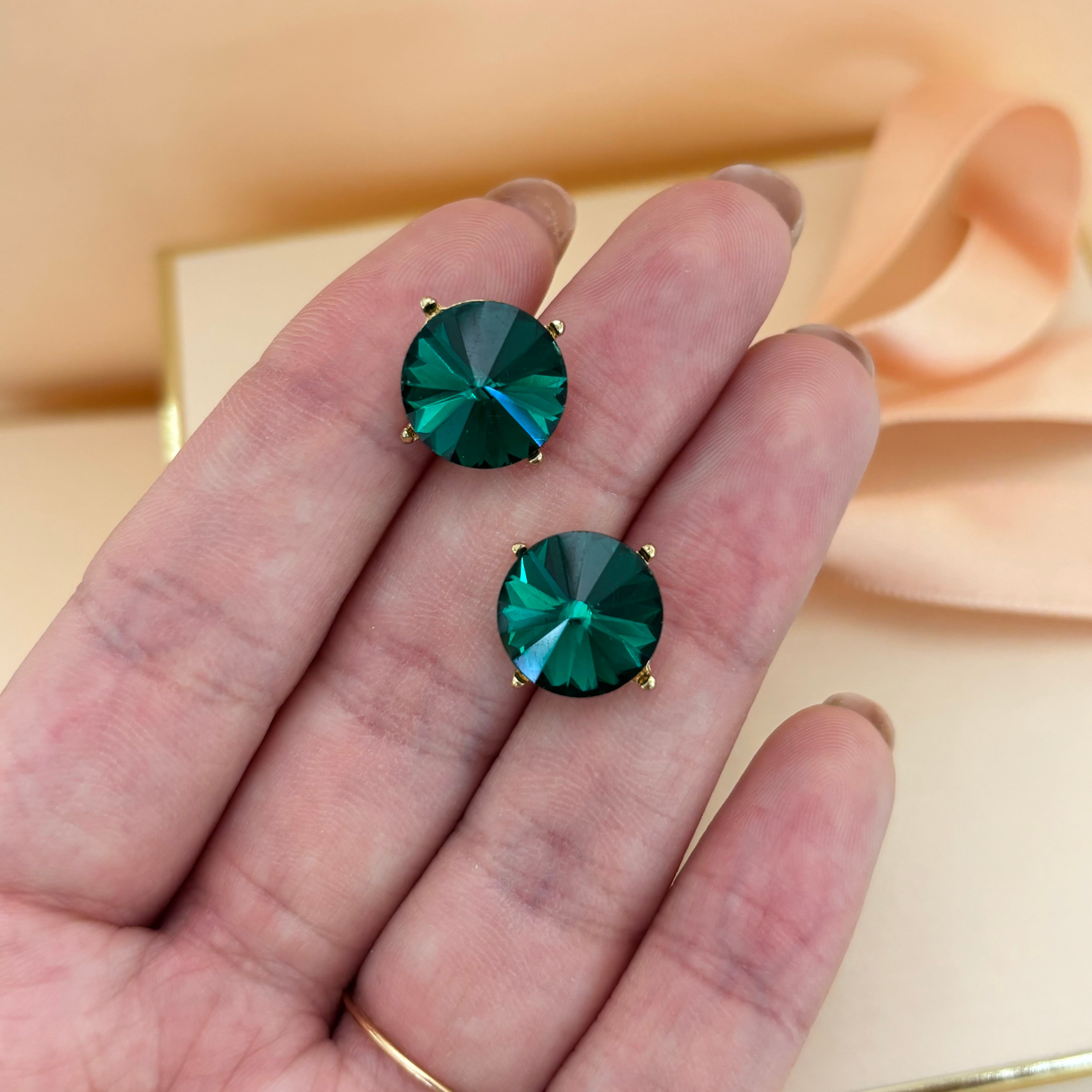 Green stud earrings